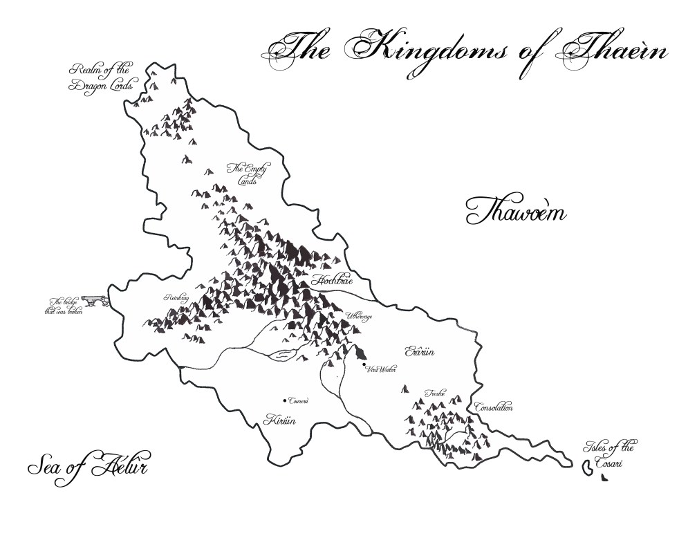Map of the land of Thaeìn, one of the major continents of Erâth.